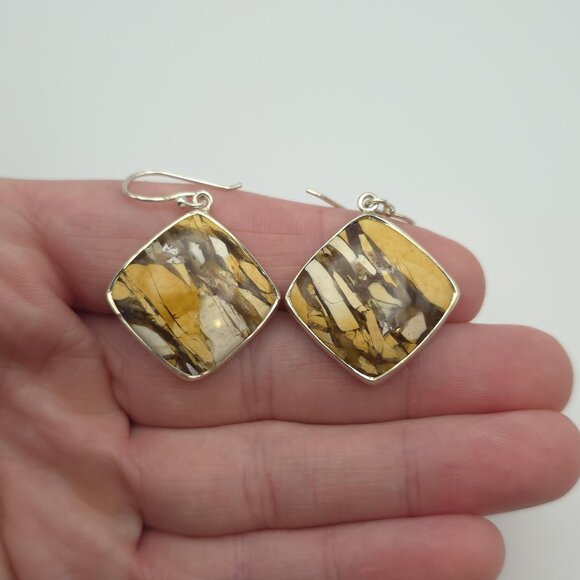 Sterling Silver Large Brecciated Mookaite Stone Earrings A1057 - Picture 1 of 8